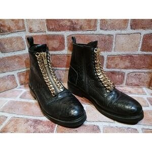 Jeffrey Campbell Damon Women's Leather Chain Zip Ankle Bootie Black Snake Sz 10